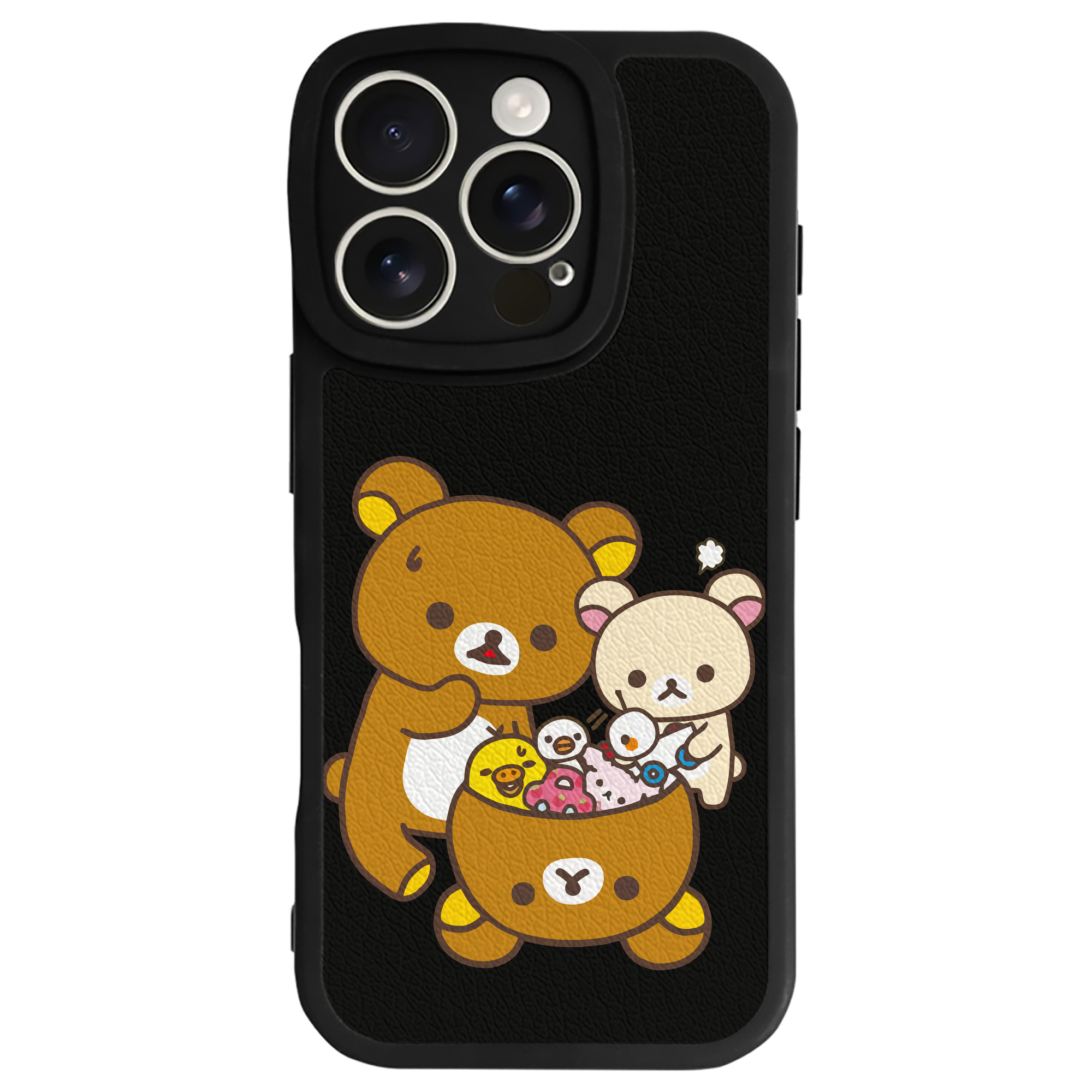 （画像用） リラックマ リラックマ キイロイトリ Rilakkuma Korilakkuma Kiiroitori 【iPhone 16シリーズ対応】シリコンスマホケース（レザー調） 材質：シリコン